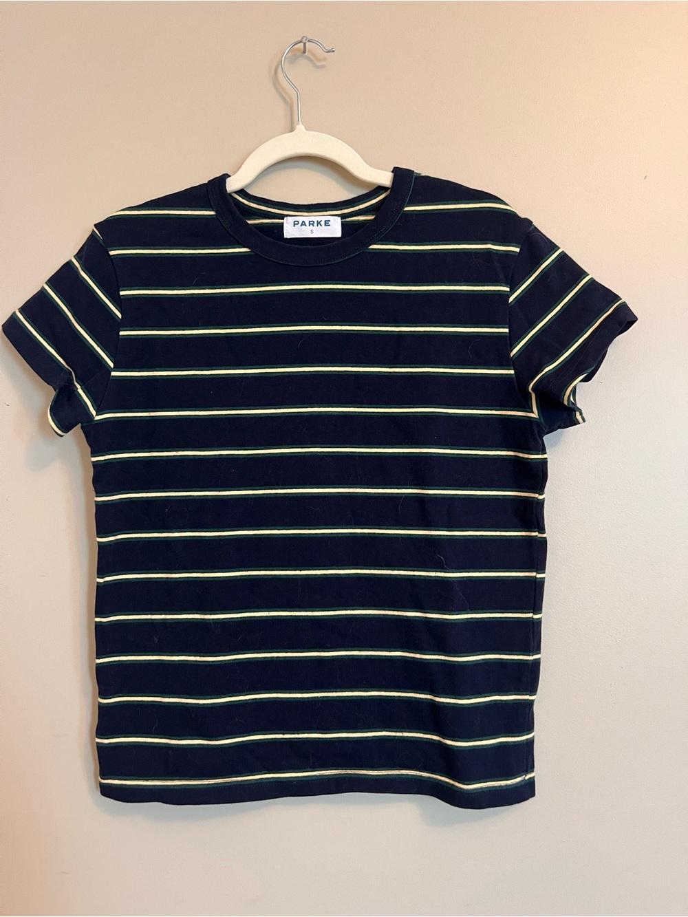 Parke Navy Short-Sleeve Tee with Yellow Stripes